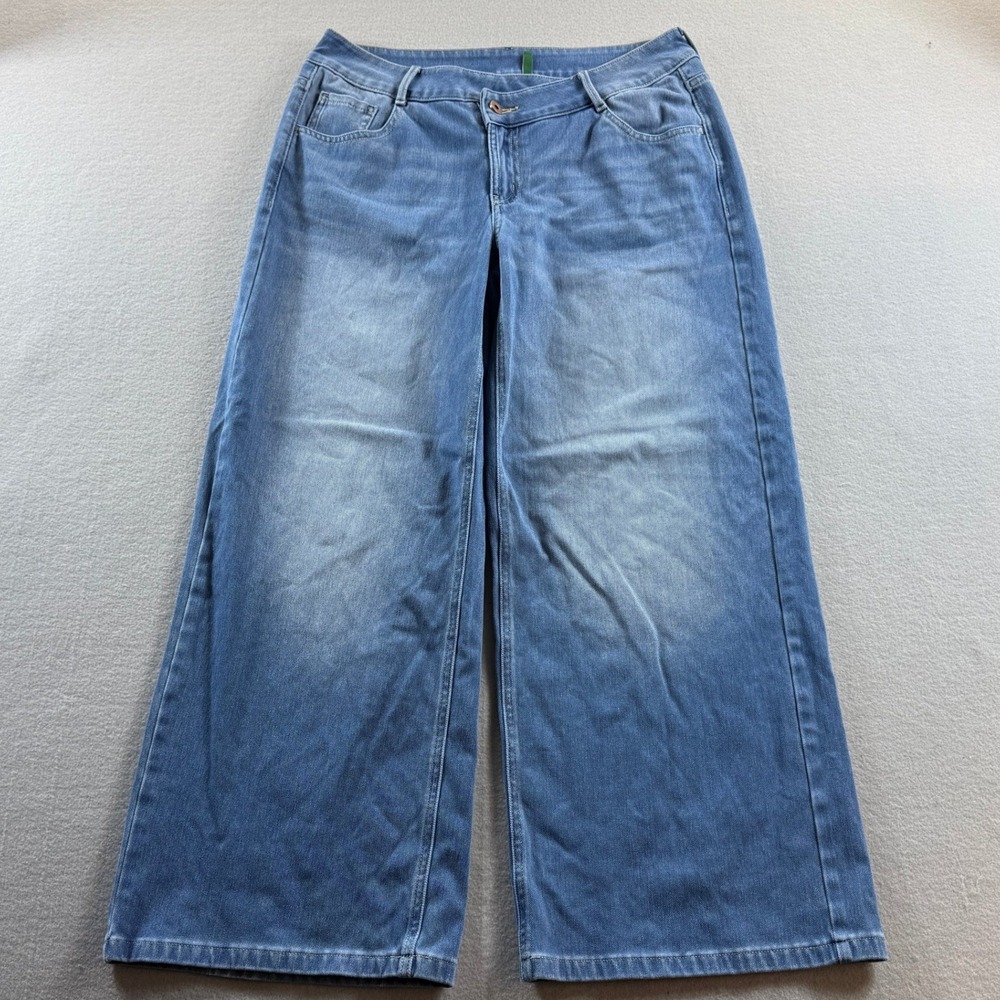 Halara Wide Leg Jeans Womens Medium Blue Denim Faded High Rise 31x27